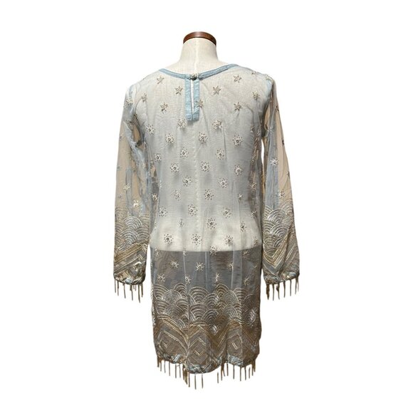 Anum Jung Blue Embroidered Beaded Kurta Unlined Tunic Blouse M - Picture 3 of 10